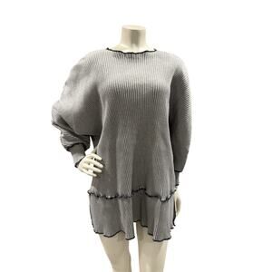 Michelle St. John Sweater Top Loose Fit Rib Knit Tunic Gray Contrast Stitching